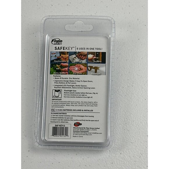 Flipo Security Safekey 6-In-1 Keychain Tool: Stylus Flashlight Bottle Opener Doo - Picture 4 of 5